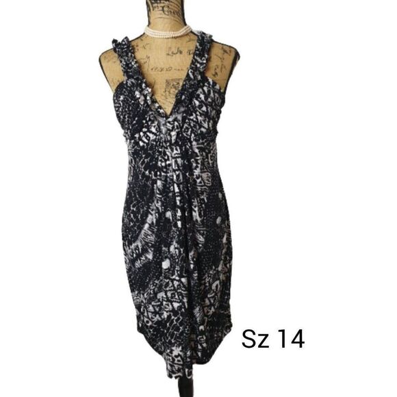Women's Black Sleeveless Dress 14 Ruffled Surplice Empire Knee Length Sz 14 NWOT - Picture 1 of 8